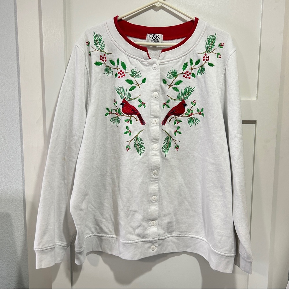 C&K designs Red cardinal cardigan sweater sweatshirt size 2x Christmas vintage